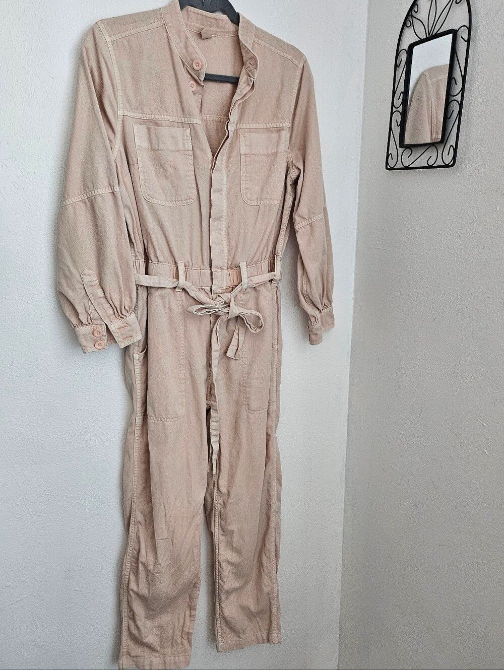 Old Navy Light Pinkish Beige Utility Jumpsuit with Tie Waist Size PM